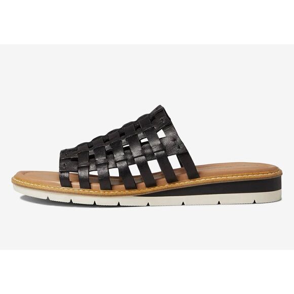 Me too Arien Sandals Womens Size 6.5 Black Woven Slip On Leather Slide - Picture 1 of 8